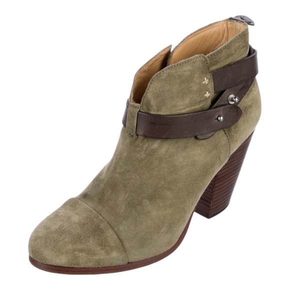 Rag & Bone Women's Olive Harrow Suede‎ Stacked Heel Ankle Bootie Size 7.5 - Picture 1 of 9